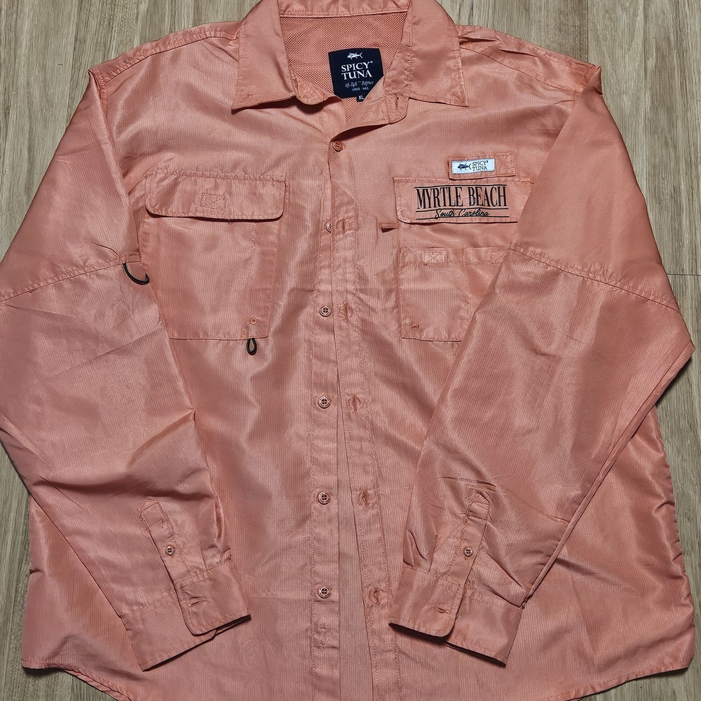 Men's Spicy Tuna Souvenier Fishing Shirt From Myrtle Beach XL Long Sleeve New